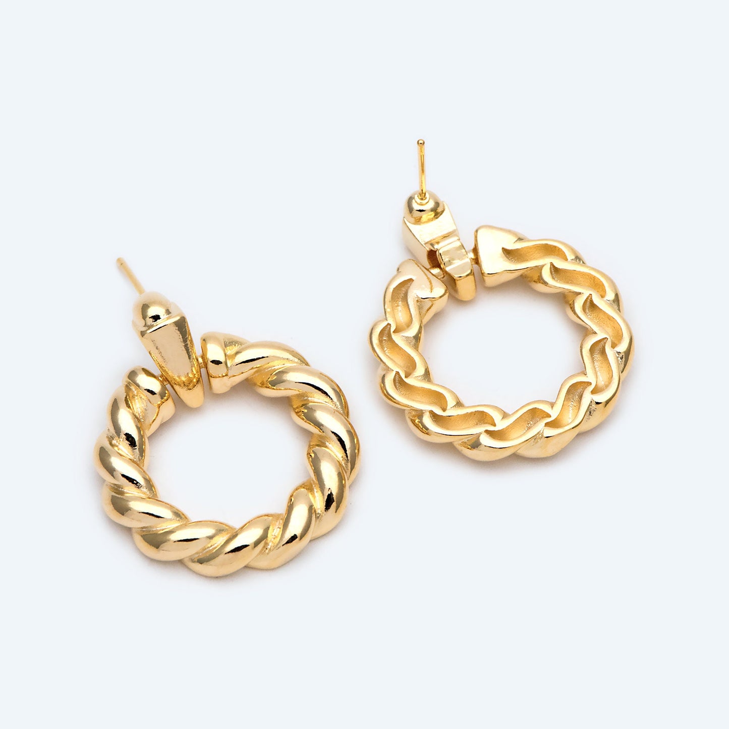 4pcs Gold Chunky Twisted Cricle Earrings, 30x24mm, Geometric Earring, Hoop Earrings (GB-2004)