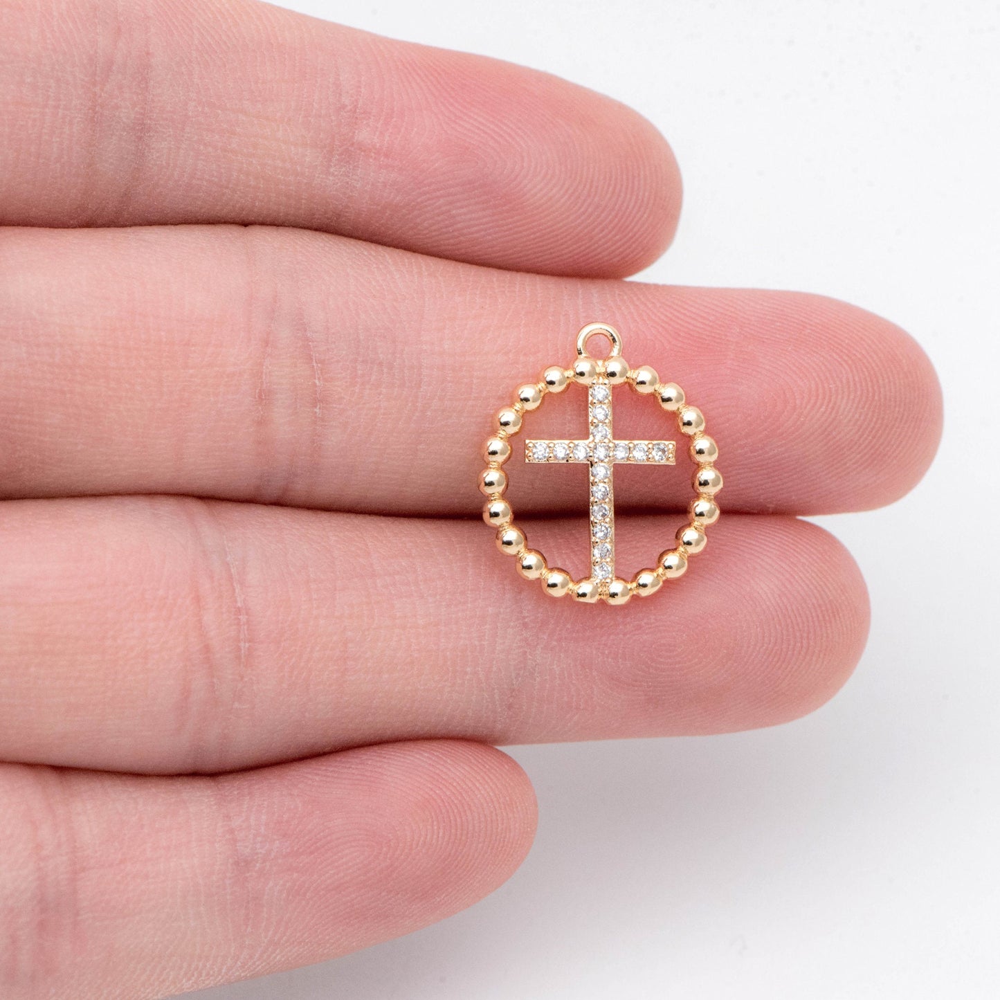 10pcs Gold plated Brass Cross Charm, CZ pave Cross Pendants 16mm (GB-2084)