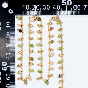 Gold Beaded Chain, Green Gemstone Chains, Curb Chain with 3.5mm Round Beads, DIY Necklace Bracelet Chain Supplies (#LK-456)/ 1 Meter=3.3ft