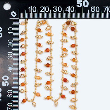 Gold Beaded Chain, Orange Agate Chains, Curb Chain with 3.5mm Round Beads, DIY Necklace Bracelet Chain Supplies (#LK-457)/ 1 Meter=3.3ft