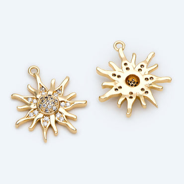 4pcs CZ Pave Gold Sun Charms, 18K Gold plated Brass, Sun Pendants (GB-2259-A)