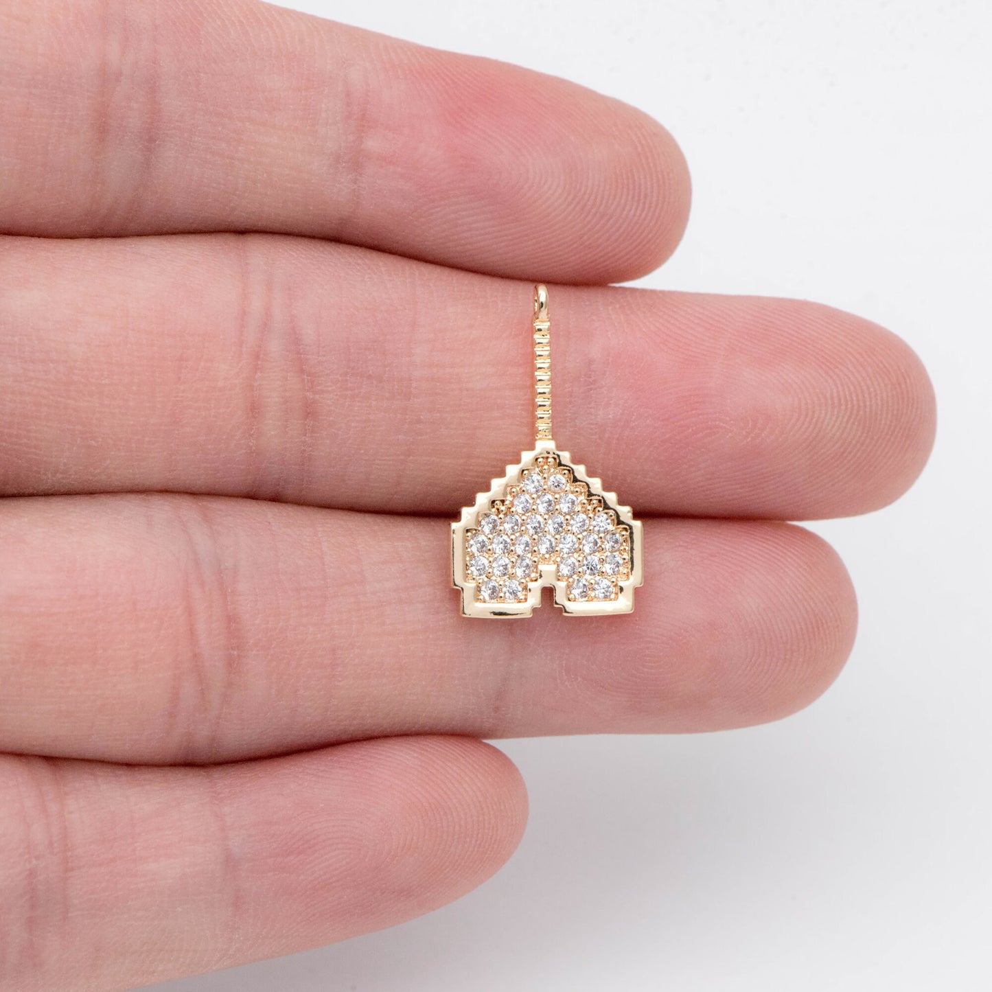 4pcs CZ pave Gold Heart Charms 21x13mm, Gold Plated Brass Heart Pendants (GB-4409-A)