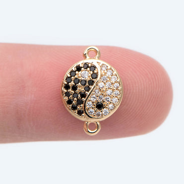 4pcs CZ Pave Gold Yin Yang Connector, Taoism Connector, Eight Diagrams Charm, Tai Chi Charm, Nepalese Charm, Yoga Jewelry (GB-2044)