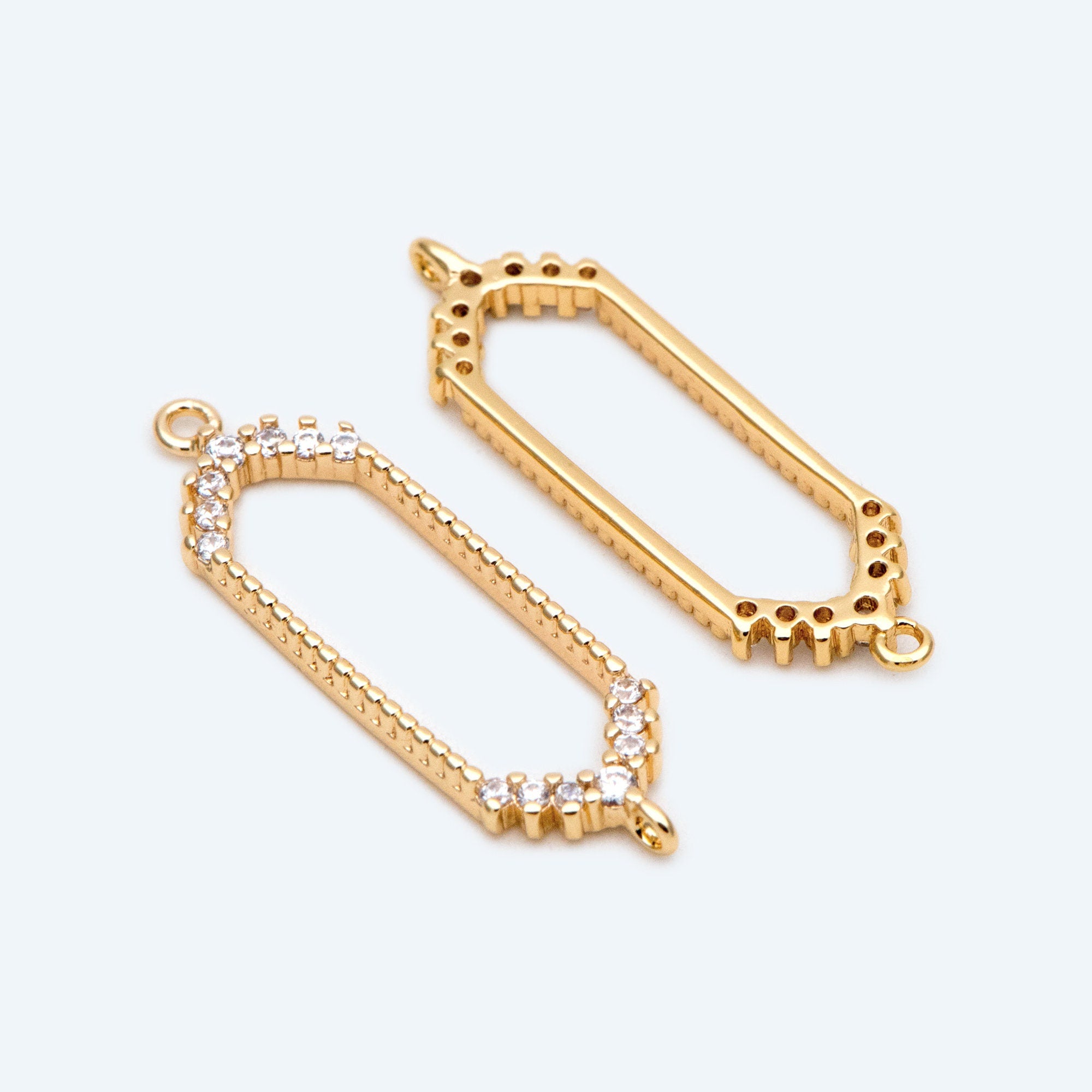 4pcs CZ Pave Gold Hexagon Connector, Geometric Hexagon Pendants (GB-2535-H)