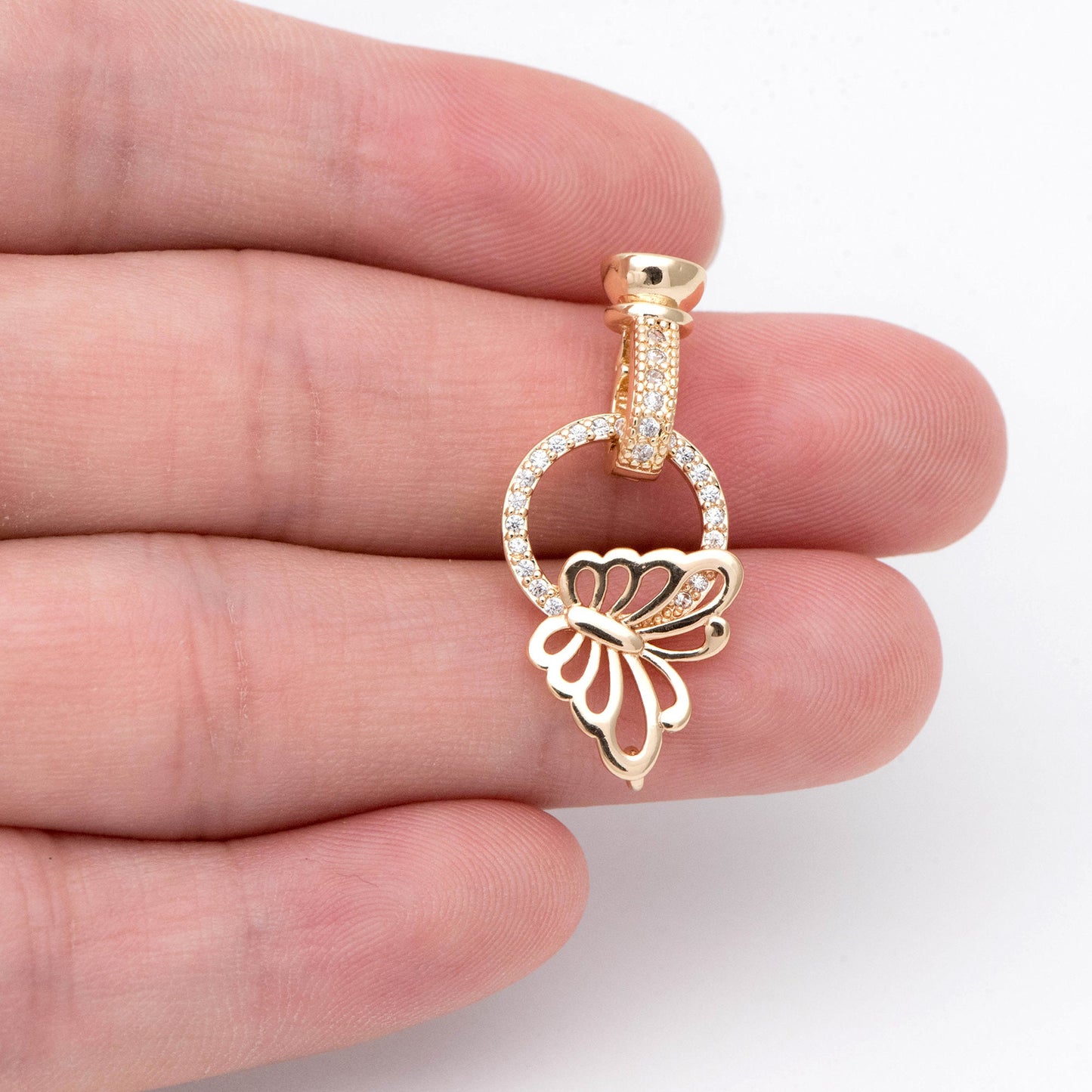 2pcs CZ Pave Butterfly Clasp, 18K Gold Plated Brass, Jewelry Clasp, Necklace Clasp (GB-2123)