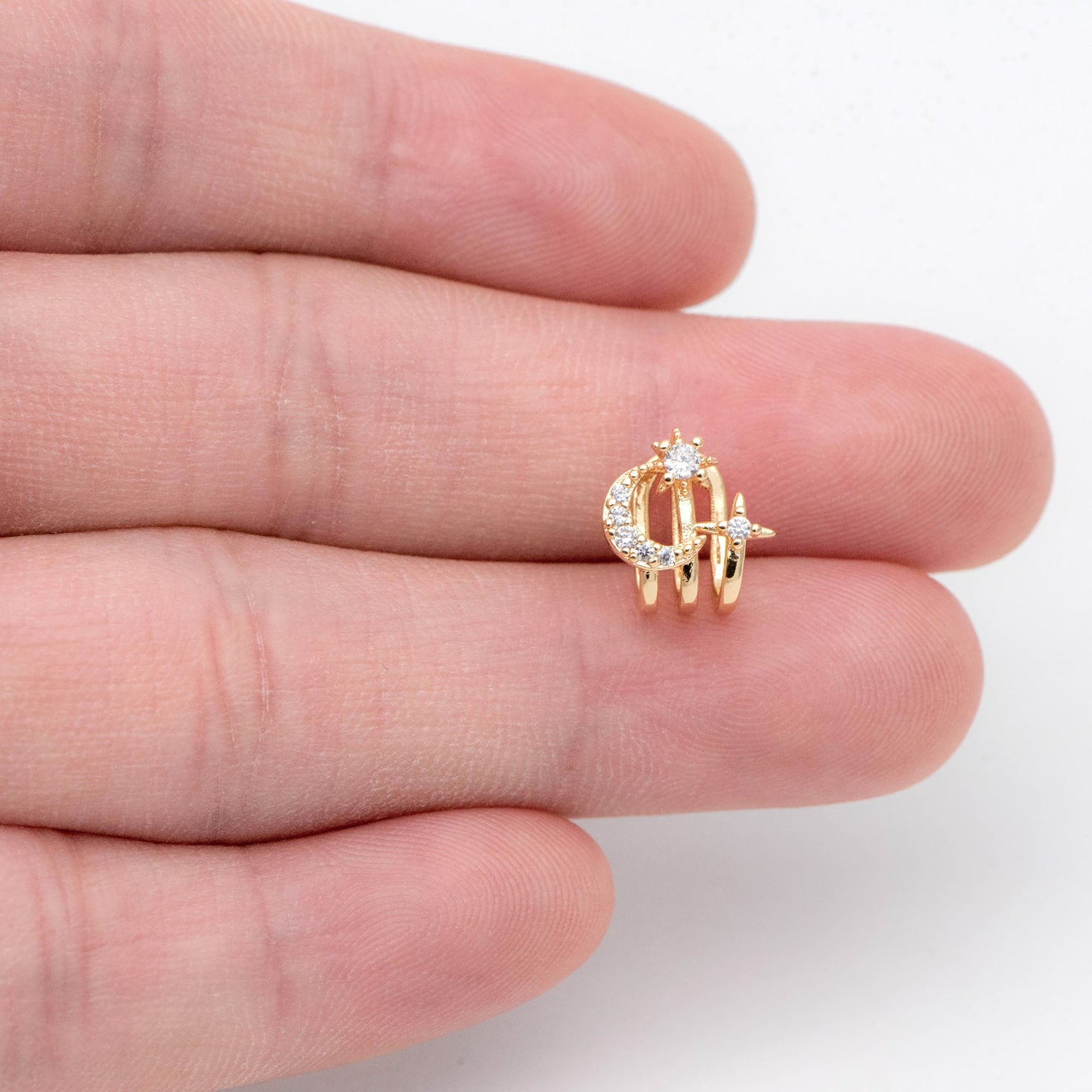 4pcs CZ Pave Moon and Star Ear Cuff, Cartilage, Dainty Earcuff Earring (GB-1335-A)