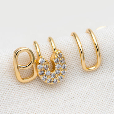 4pcs CZ Pave Safety Pin Ear Cuff, Cartilage, Dainty Earcuff Earring (GB-1335-B)