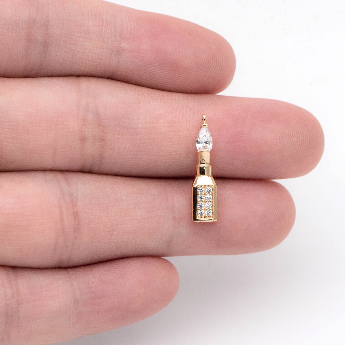 4 pieces CZ Pave Lipstick Charms, 18K real Gold plated Brass (GB-2139)