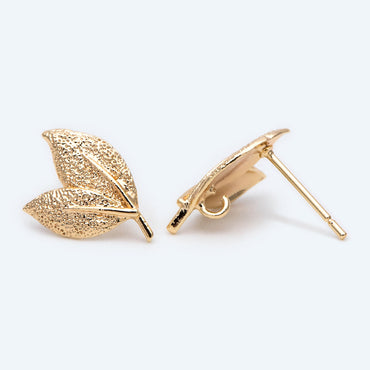 10pcs Gold Leaf Earring with Loop, 15x11mm, Gold Plated Brass Stud Earrings, DIY Ear Findings (GB-2145)