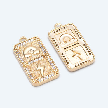 4pcs CZ Pave Rainbows and Lightning Rectangle Charm Pendant, Earring Findings, Jewelry Making, Diy Material, Jewelry Supplies (GB-2085)