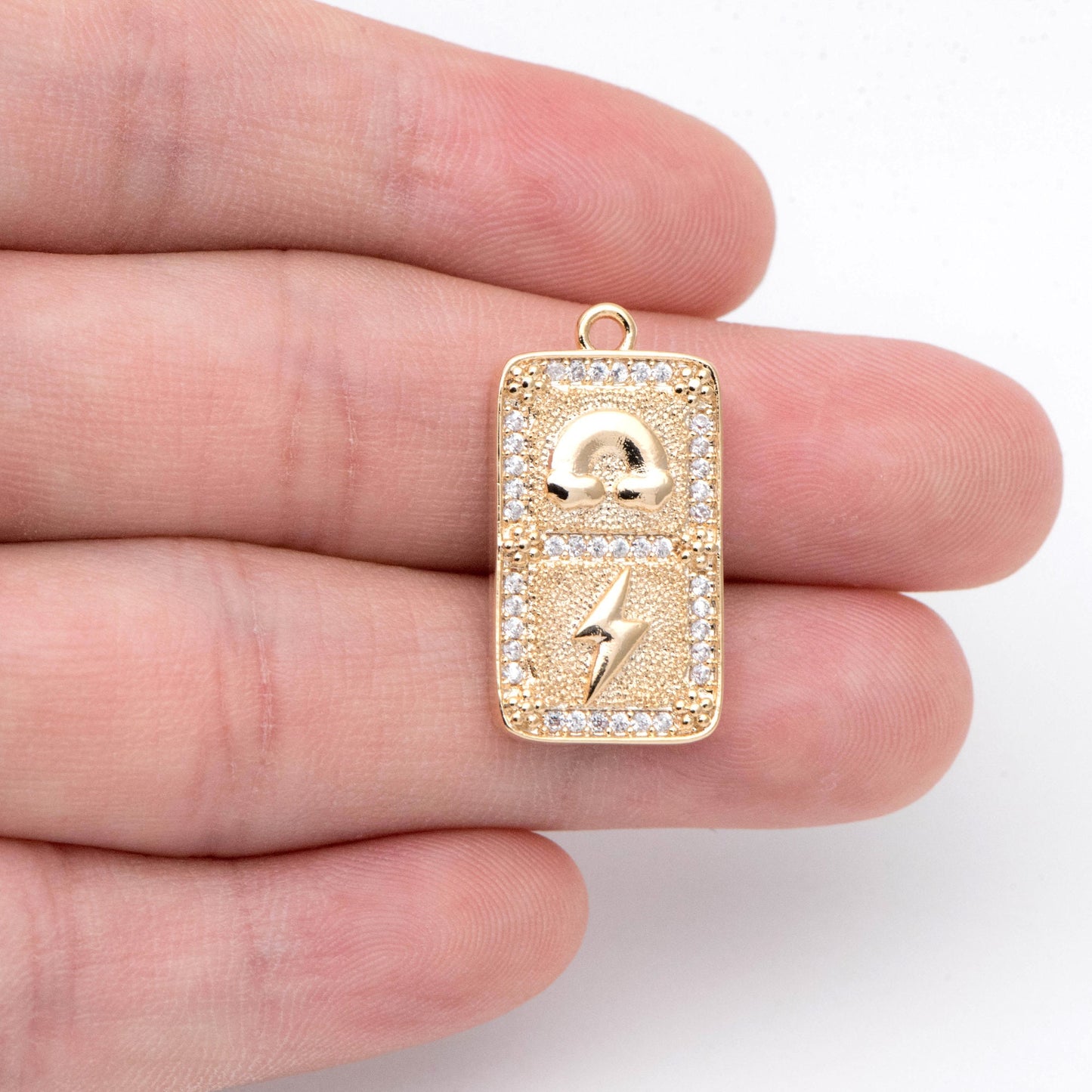 4pcs CZ Pave Rainbows and Lightning Rectangle Charm Pendant, Earring Findings, Jewelry Making, Diy Material, Jewelry Supplies (GB-2085)