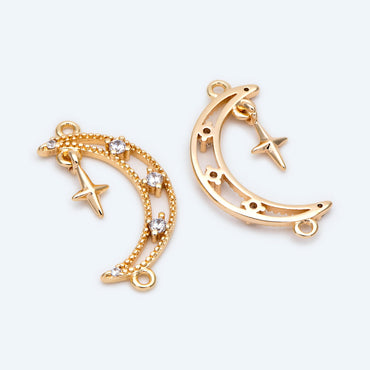4pcs Gold Moon Charms 24x13mm, 18K Gold plated Brass, Moon Connector Pendants (GB-2394-H)