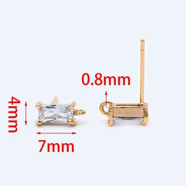 10pcs CZ Pave Rectangle Earring Studs, 18K Gold plated Brass Ear Posts, Geometric Earring Findings (#GB-1445)