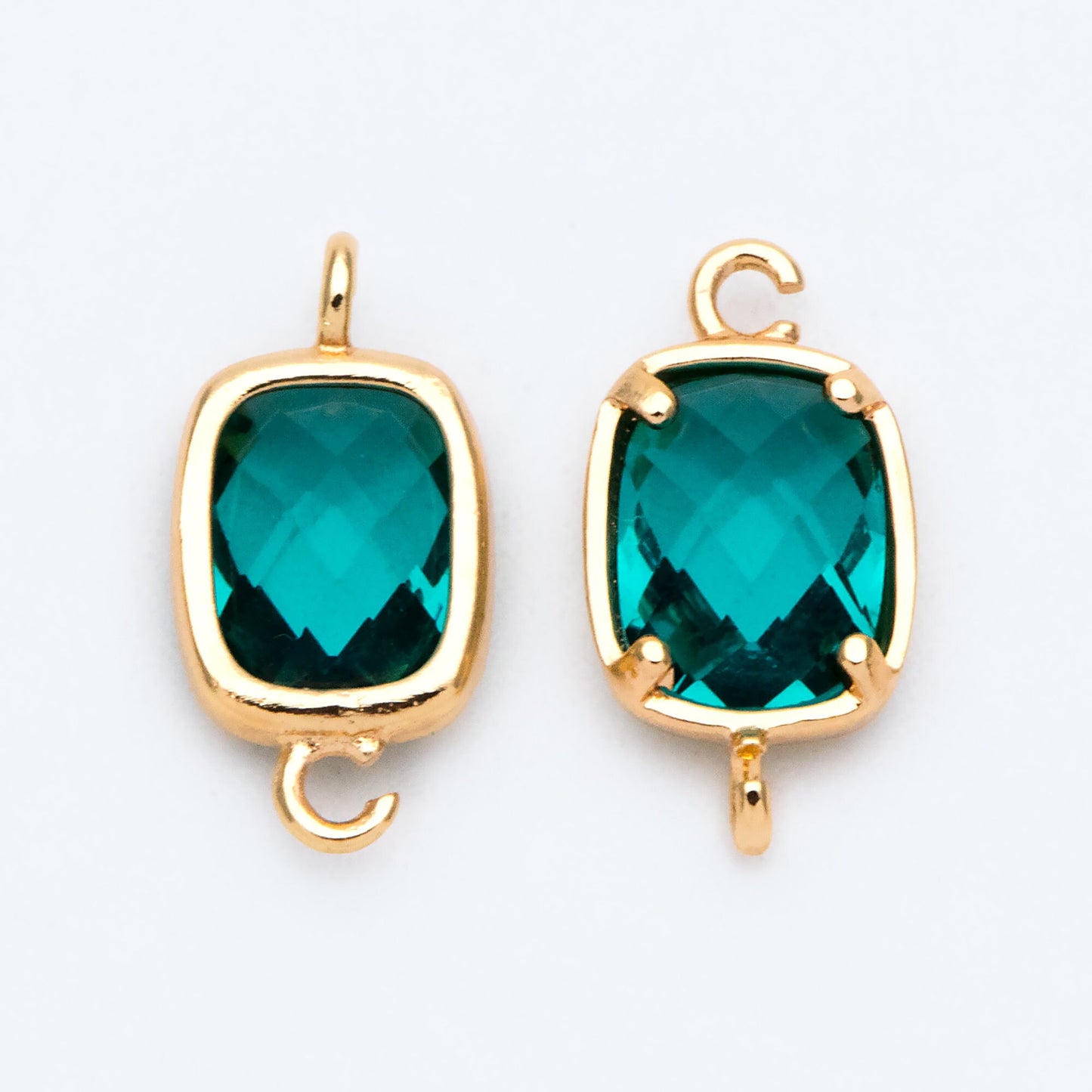 10pcs Gold Framed Glass Connector 14x7mm, Square Bezel Charm Pendants, Clear Crystal (GB-921)