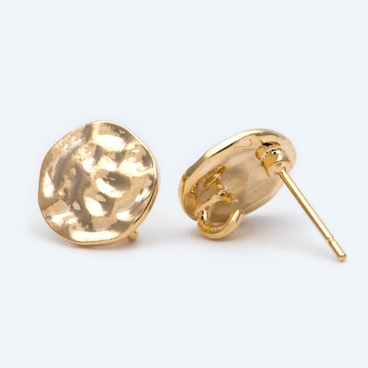 10pcs Gold Round Hammered Disc Ear Posts 11mm, 18K Gold plated Brass, Geometric Stud Earring Components (GB-2156)