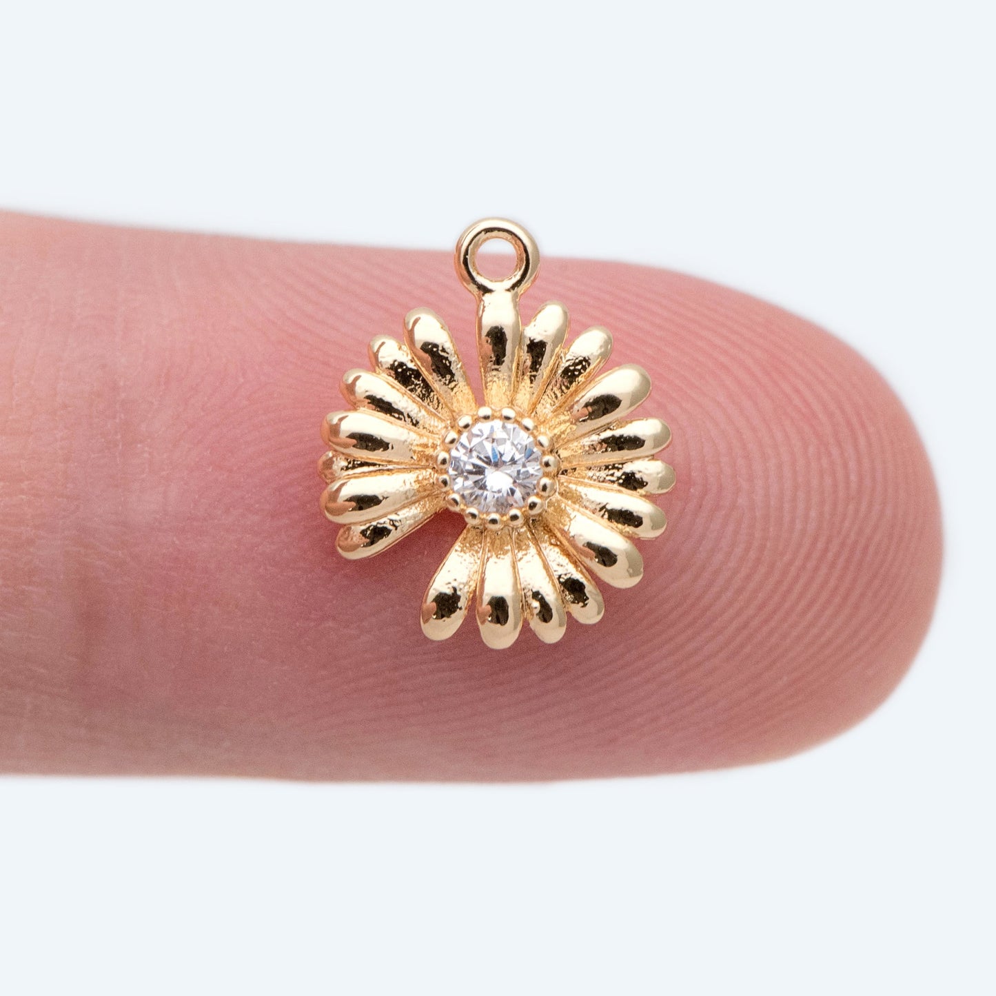 4pcs Gold CZ Pave Daisy Charms 12x10mm, 18K Real Gold plated Brass, Flower Pendants (GB-321-E)