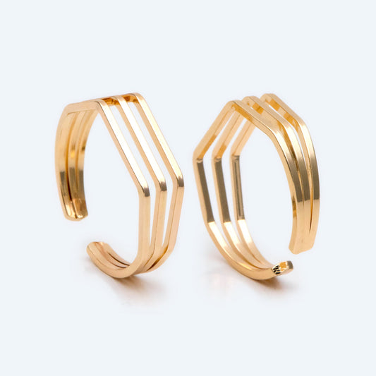 4pcs Gold Finger Rings, Adjustable Rings, Dainty Geometric Rings, 18K Gold Plated Brass, Minimalist Rings (#JZ-020-A)
