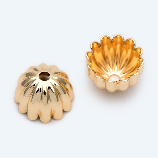 10pcs Flower Bead Caps 9mm, Real Gold plated Brass, Floral Tassel Caps (GB-2167)