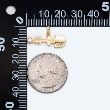 4pcs CZ Pave Bass Charms, 18K Gold plated Brass, Musical Instrument Pendants (GB-2079)