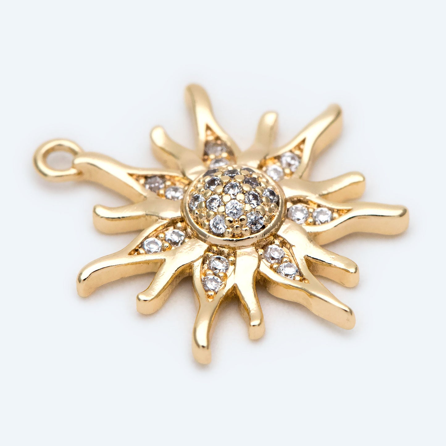 4pcs CZ Pave Gold Sun Charms, 18K Gold plated Brass, Sun Pendants (GB-2259-A)