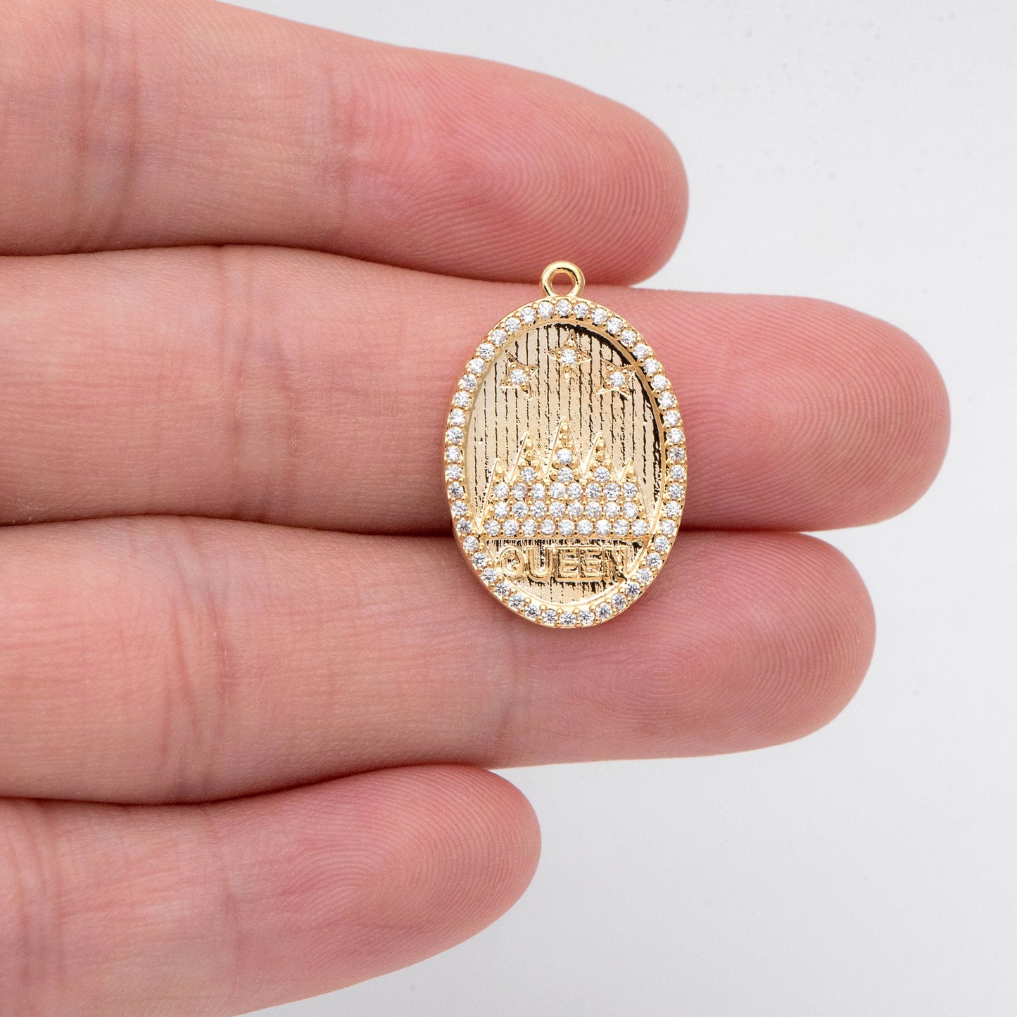 4pcs CZ Pave Gold Oval Queen Charms, Mountain and Stars Pendants (GB-1872-D)