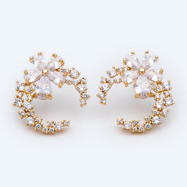 4pcs CZ Pave Garland Ear Posts, 18K Gold plated Brass, Flower Circle Stud Earrings (#GB-2130)