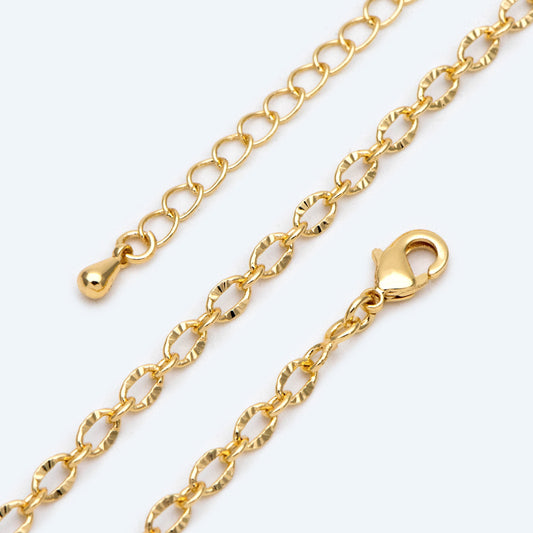 Gold Oval Chain Necklace, Finished Necklace with Extender Chain, Ready to Wear 18-20 Inch Adjustable (#LK-471)