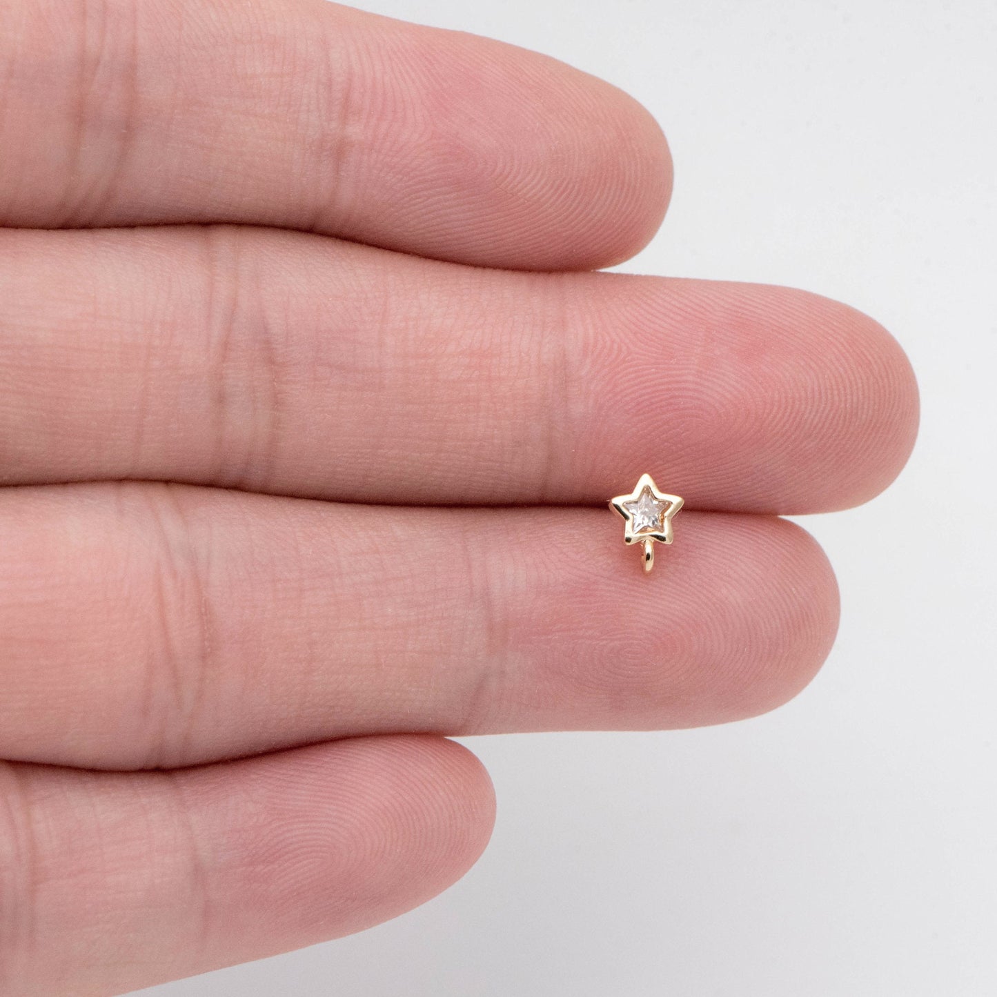 10pcs CZ Pave Star Ear Posts, Gold Plated Brass Stud Earrings, Jewelry Findings, Wholesale Supplies (GB-2143)