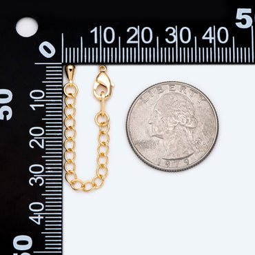 10pcs Lobster Claw Clasps with Extender Chain 72mm, Gold/ Rhodium plated Brass, 3mm Wide Extension Chain (GB-100-E)