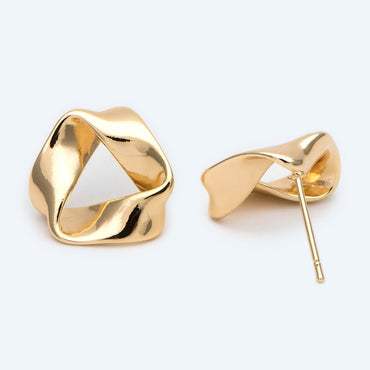4pcs Gold Triangle Minimalist Earrings, Real Gold Plated Brass Geometric Earring Studs (GB-2208)