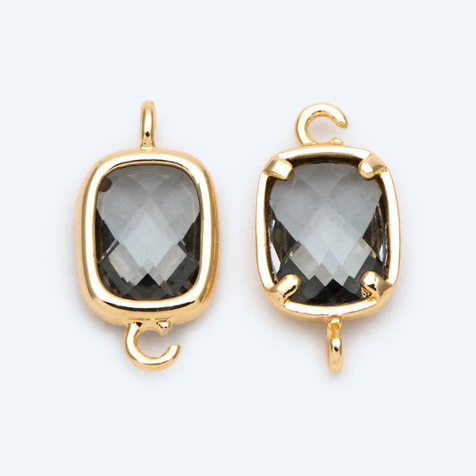 10pcs Gold Framed Glass Connector 14x7mm, Square Bezel Charm Pendants, Clear Crystal (GB-921)