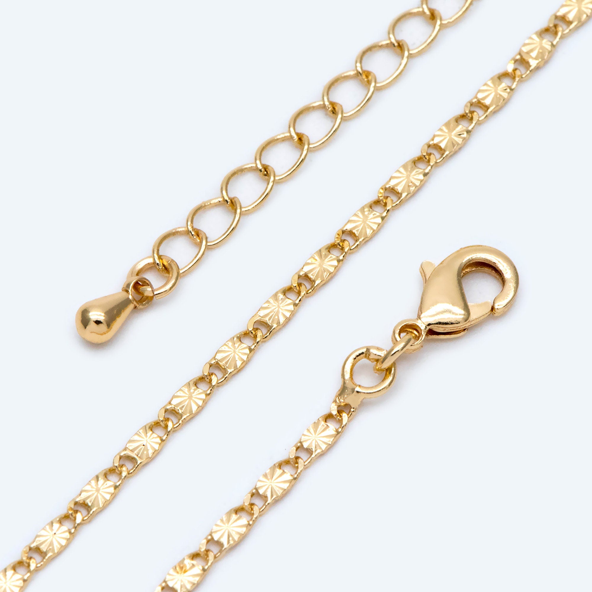 Gold plated Brass Flat Bar Chain Necklaces 2mm, Finished Dainty Necklace with Extender Chain, Ready to Wear 18-20 Inch Adjustable (#LK-462)