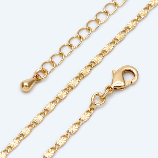 Gold plated Brass Flat Bar Chain Necklaces 2mm, Finished Dainty Necklace with Extender Chain, Ready to Wear 18-20 Inch Adjustable (#LK-462)