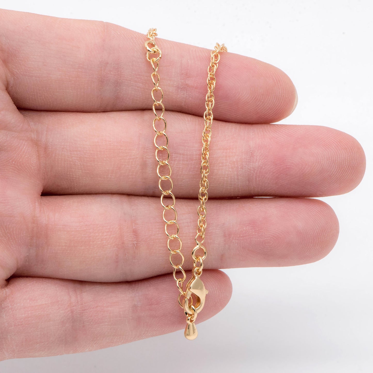 Finished Necklaces 18-20 Inch, Ready to wear Bracelets 6-8 Inch, Adjustable with Extender Chain, 18K Gold plated Brass Chains (#LK-464)