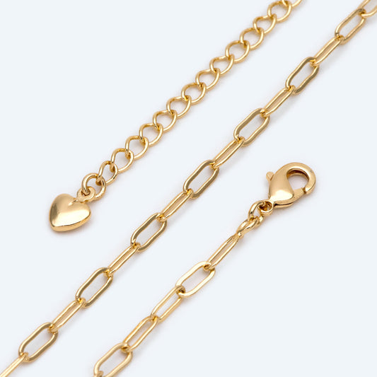 Gold/ Silver tone Paperclip Chains 3mm, Finished Necklace with Extender Chain, Ready to Wear, 16-18 Inch Adjustable (#LK-467)