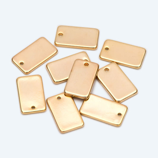 10pcs Gold/ Silver/ Rose Gold Rectangle Charms, Gold/ Rhodium plated Brass Flat Rectangle Pendants 12x7mm, Geometric Bar Charms (GB-2245)
