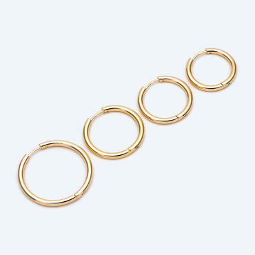 10pcs Gold/ Silver Tone Huggie Hoop Earrings, 2.5mm thick, 21 /23 /25 /30mm, Stainless Steel Hoops, Simple Round Ring (GB-2191)