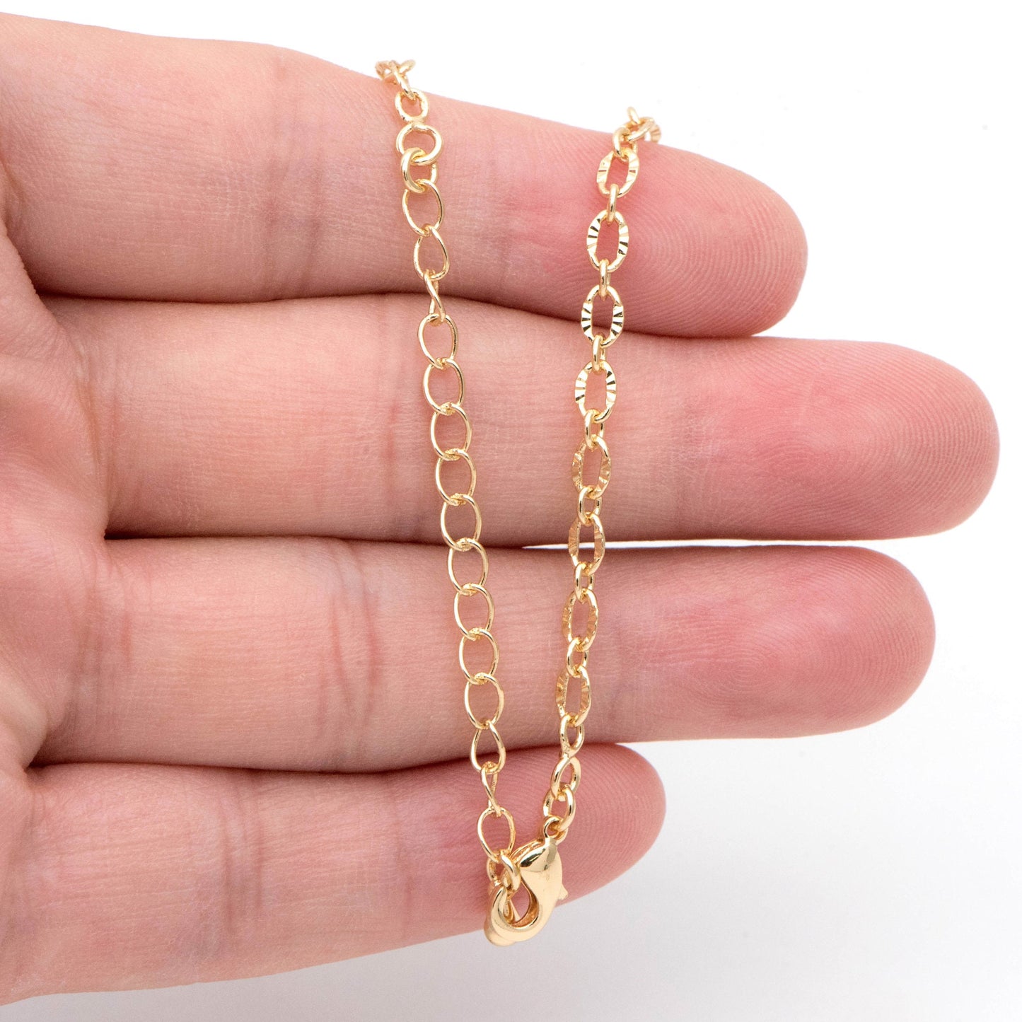 Gold Oval Chain Necklace, Finished Necklace with Extender Chain, Ready to Wear 18-20 Inch Adjustable (#LK-471)