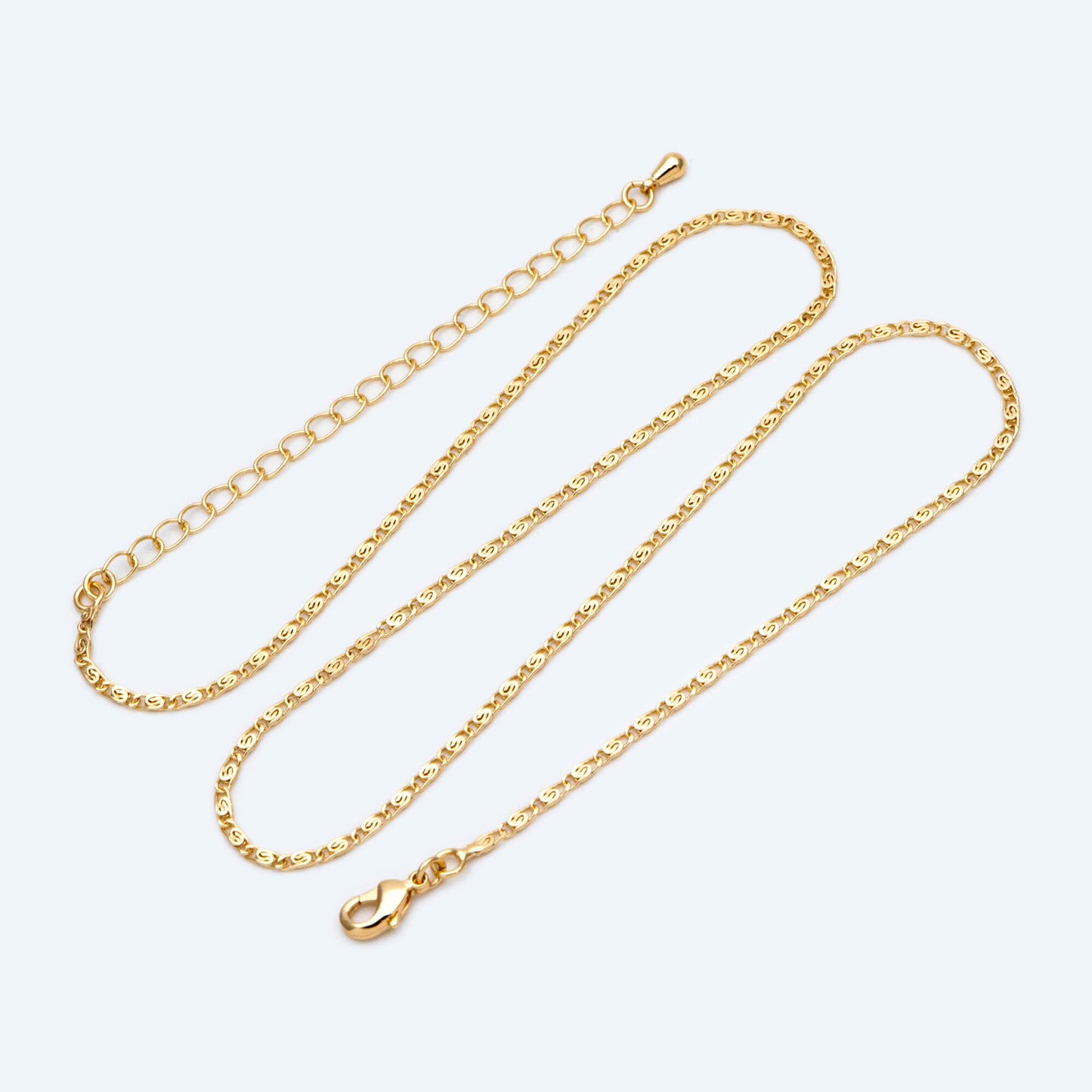 Flat Bar Chain Necklaces 1.8mm, Finished Dainty Necklace with Extender Chain, Ready to Wear 16-20 Inch Adjustable (#LK-472)