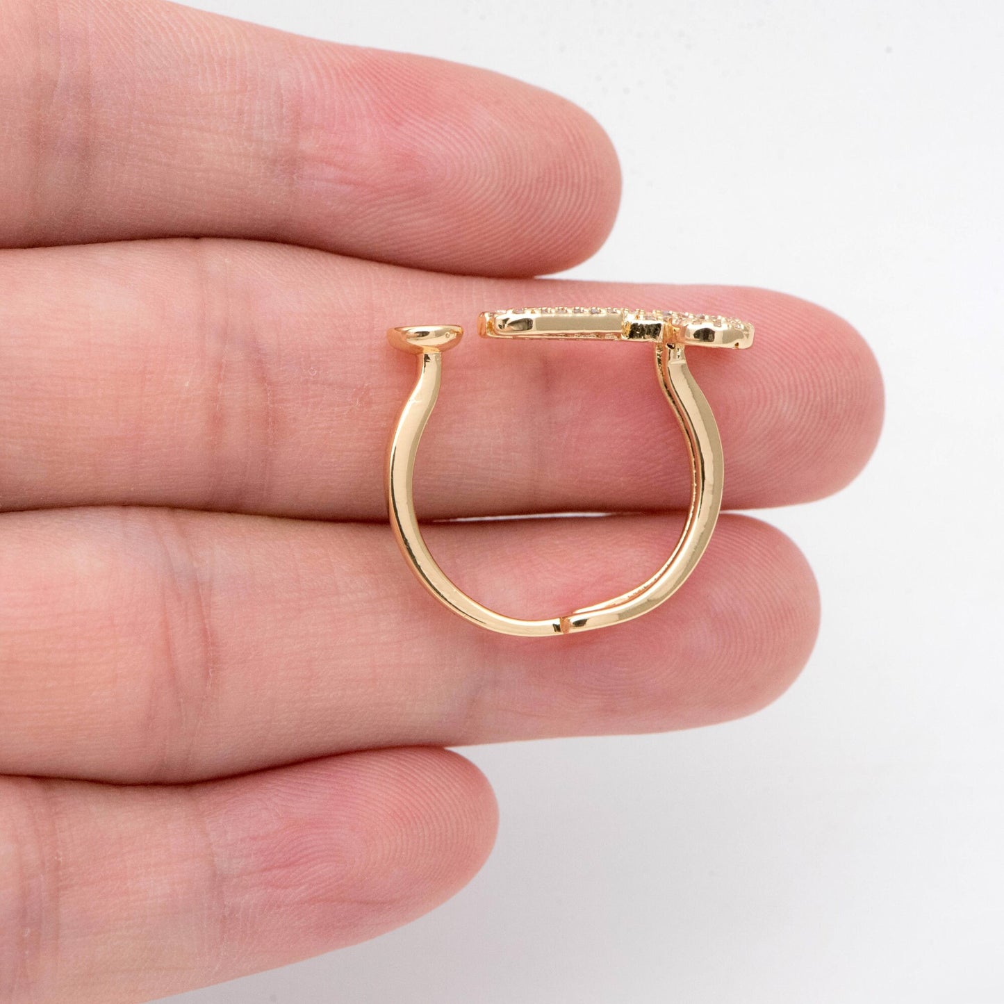 4pcs CZ Pave Gold Scissor Ring With Peg For Pearls Beads, Ring Finding (#JZ-038)
