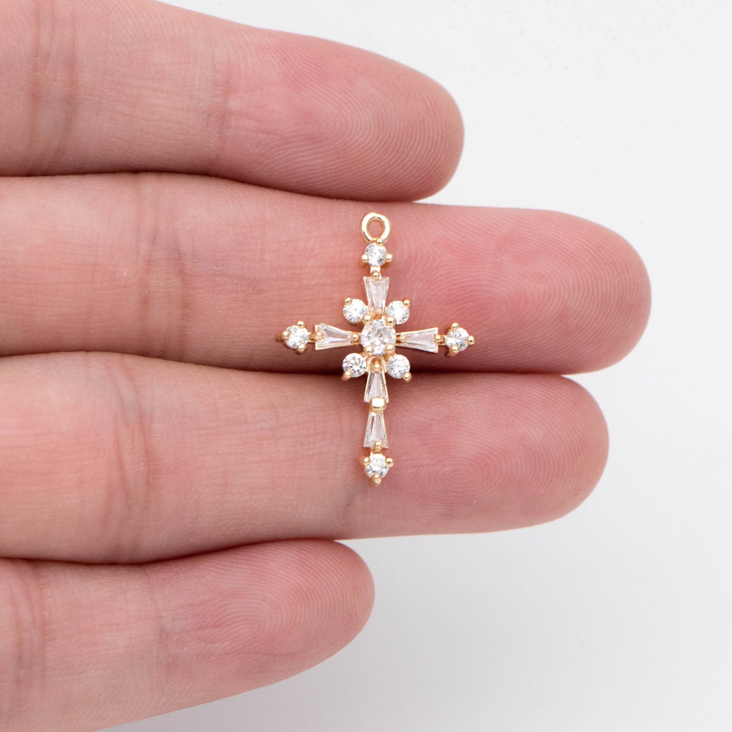 4pcs Cubic Cross Pendant, CZ Pendant, Jesus Pendant, Earrings pendant, Bracelet Charm, Necklace Pendant (GB-2731-G)