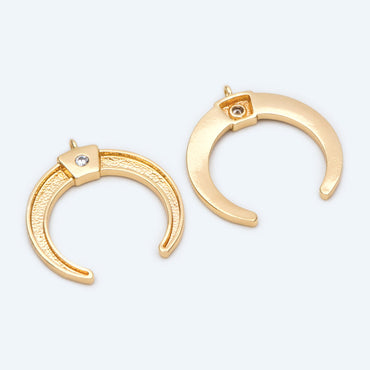 10pcs CZ pave Gold Crescent Moon Charms 15mm, 18K Gold plated Brass, OX Horn Pendant (GB-618-K)