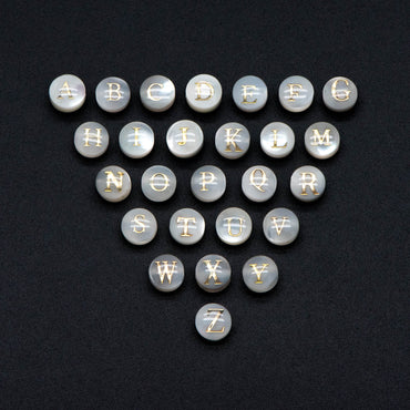 6mm Shell Alphabet Beads, English Letter Beads, Round Coin Letter Charms, Personalized Initial Charms, You Choose Letter (V1378)