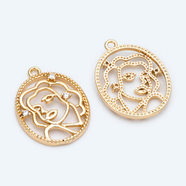 10pcs Gold Oval Beauty Face Pendants, Real 18K Gold plated Brass, Hollow Face Charm (GB-2240)