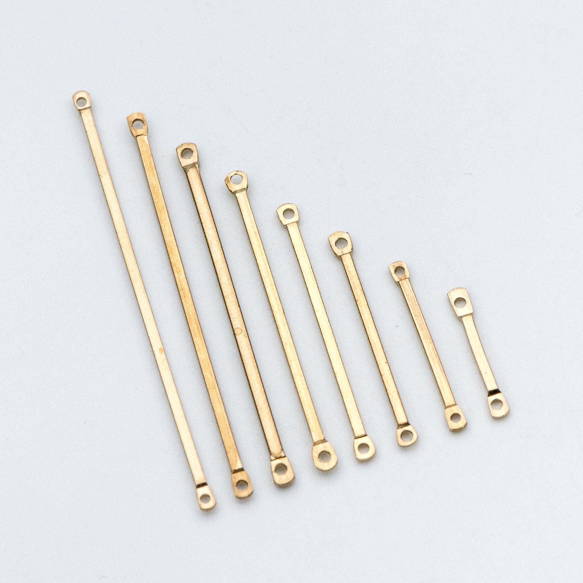 50pcs Raw Brass Bar Pendant, Yellow Brass Bar Charm Connectors, 15-50mm Long by 1.2mm Thick (RB-172)