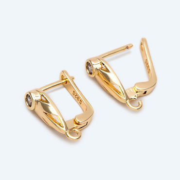 4pcs CZ Pave Gold Click-in Style Leverback Earring, Earring Findings (GB-3904-C)