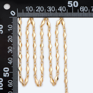 Gold plated Brass Bar Link Chain 2.8mm, 18K Gold plated Brass Chains, Necklace Supplies Wholesale (#LK-480)/ 1 meter=3.3 ft