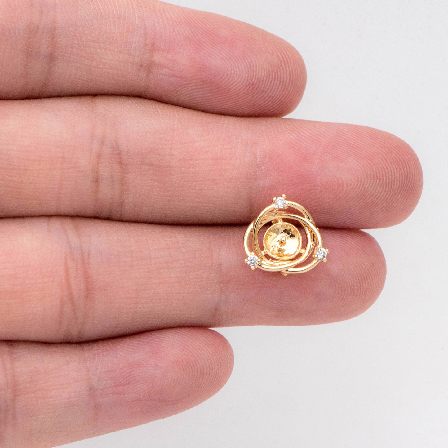 4pcs Gold/ Silver Stud Earring Findings, Pearl Peg Earring Mounts,Half Drilled Pearl Post Earring Settings (GB-2284)