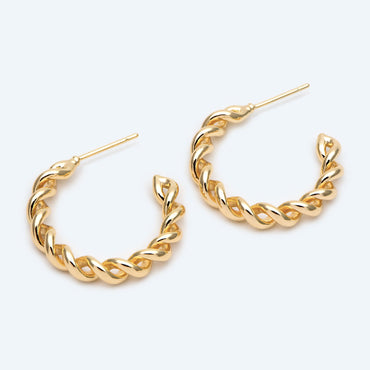 4pcs Gold Round Circle Ear Posts 24mm, Twisted Wire Stud Earrings, Simple Geometric Hoop Earrings (GB-2353)