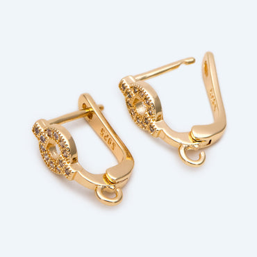4pcs CZ Pave Gold Click-in Style Leverback Earring with Loop, Earring Finding Wholesale (GB-3904-B)